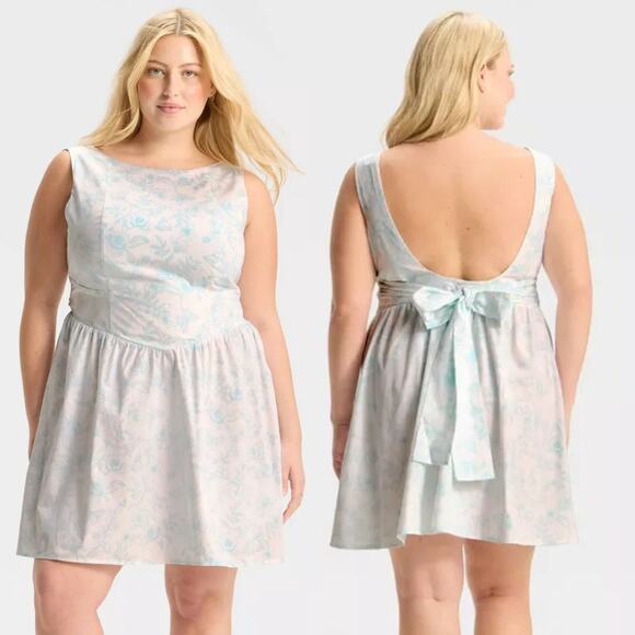 Wild Fable Women's Bow Back Mini A Line Dress Sky Blue Floral Size XXL - Picture 1 of 6